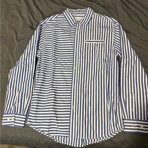 Classic Blue and White Striped Men's Dress Shirt